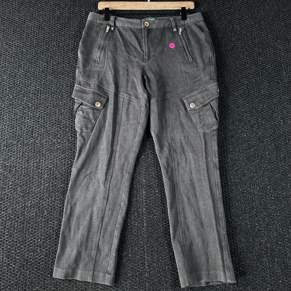 Lauren Ralph Lauren Exclusive Petite Cargo Pants Gray Zip Pockets Size 12P‎